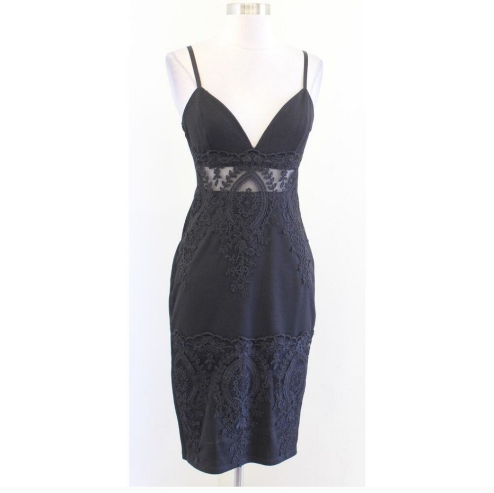Lulu's Black Embroidered Mesh Lace Bodycon Dress Can't Deny It Size XL NWT - Picture 4 of 16